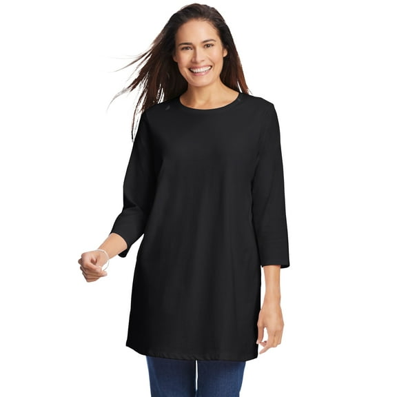 Woman Within Plus Size Perfect Three-Quarter Sleeve Crewneck Tunic