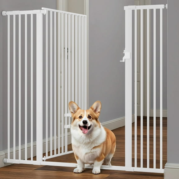 Uforic 55" Extra Tall Pet Gate with Cat Door, 29.5"-48" Wide, Auto-Close, No Drill, White