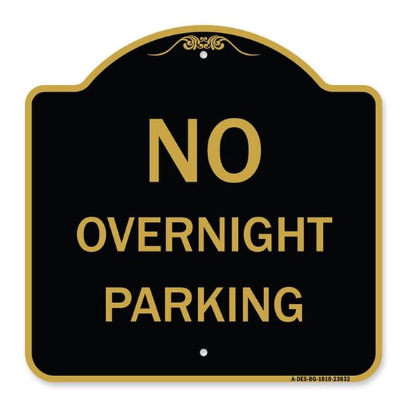 SignMission A-DES-BG-1818-23832 18 x 18 in. Designer Series Sign - No Overnight Parking Sign, Black & Gold