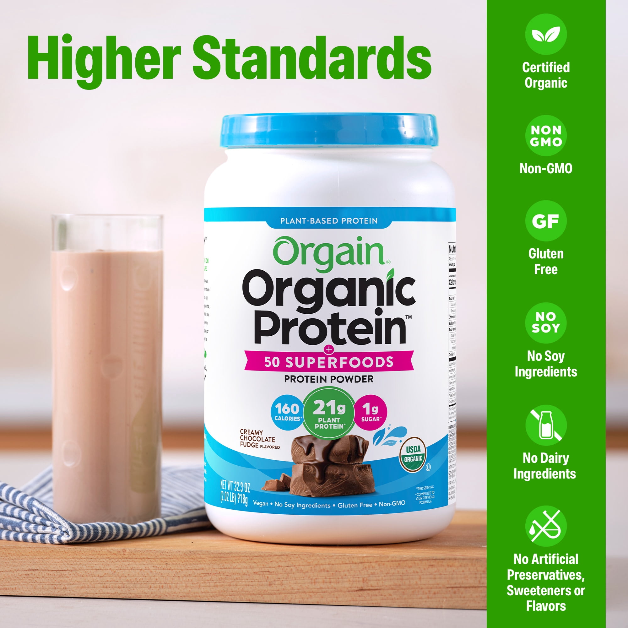 Orgain Organic Vegan 21g Protein + 50 Superfoods Powder, Plant Based Shake Drink, Chocolate 2.02lb