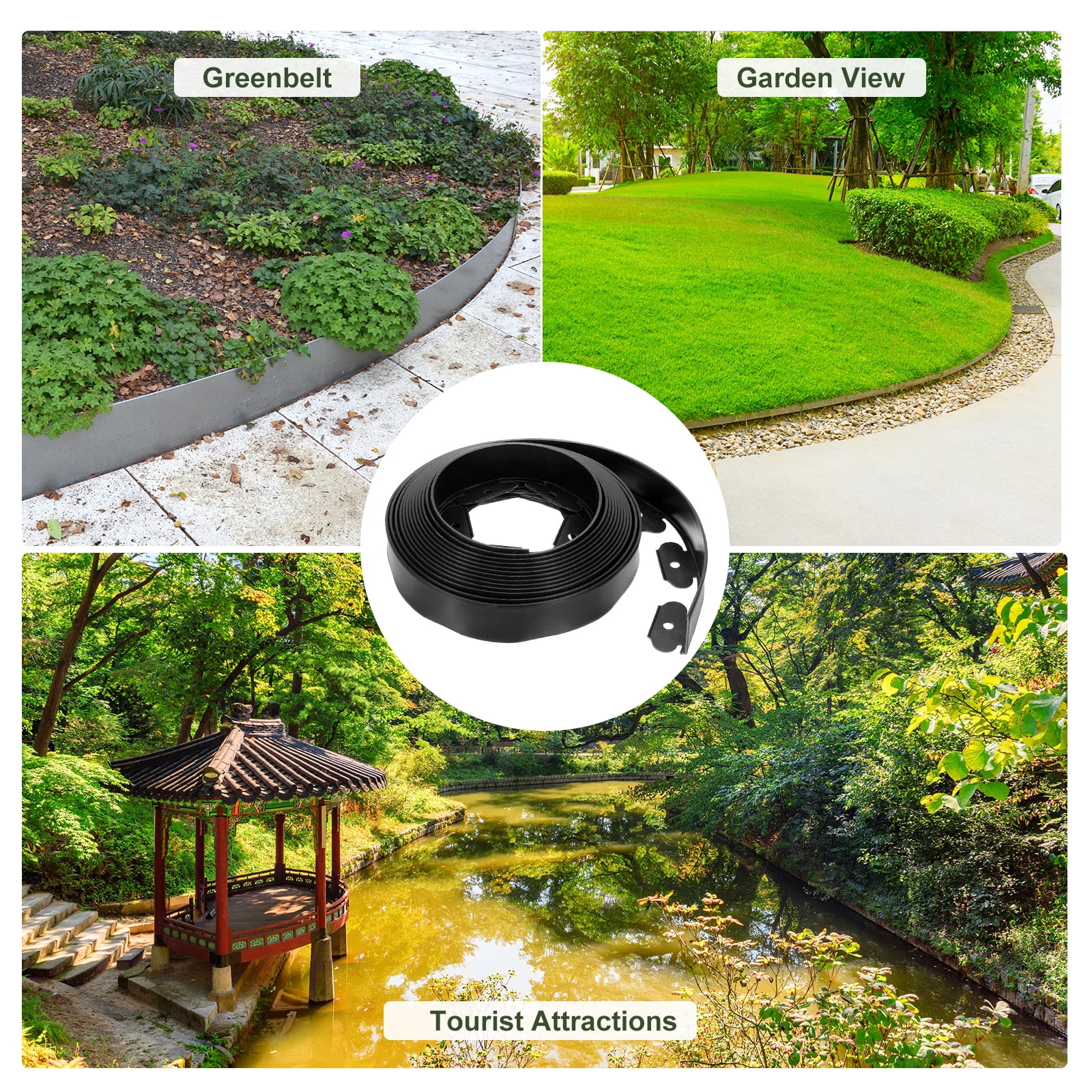 Uxcell Landscape Edging, 1Pcs 30FT x 2" Garden Edging Kit with 27 Stakes for Garden Lawn Flower Bed (Black)