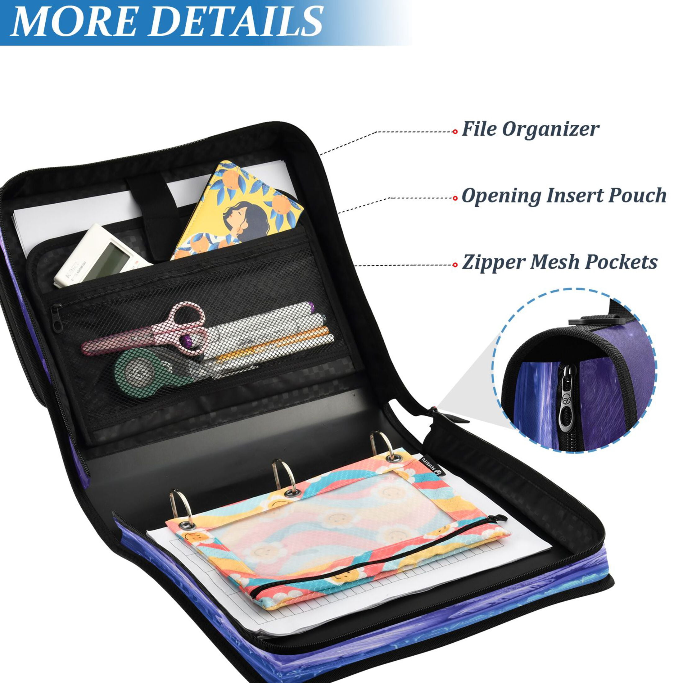 YAZAOO Zipper Binder trapper keeper Documents Organized Design Lion Cubs under The Moon Printed