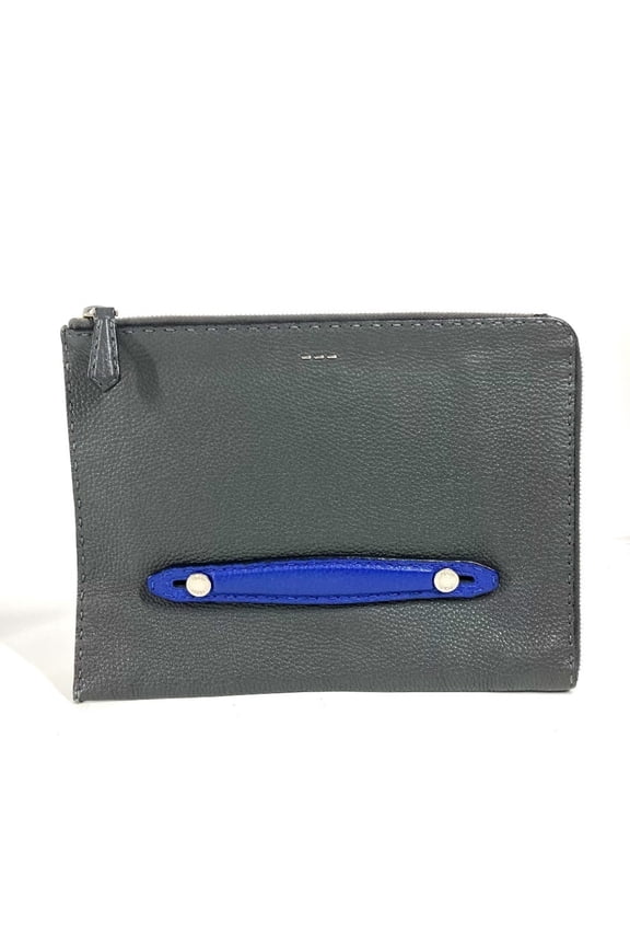 Pre-Owned FENDI Selleria Logo Pouch Bag Clutch Leather Men's Black
