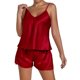 thumbnail image 1 of Conjunto de pijama sexy con cuello en V y encaje para mujer: conjunto de pantalones cortos de color liso, material de poliéster, tallas S-XXL, dos piezas (top y pantalones), 1 of 3