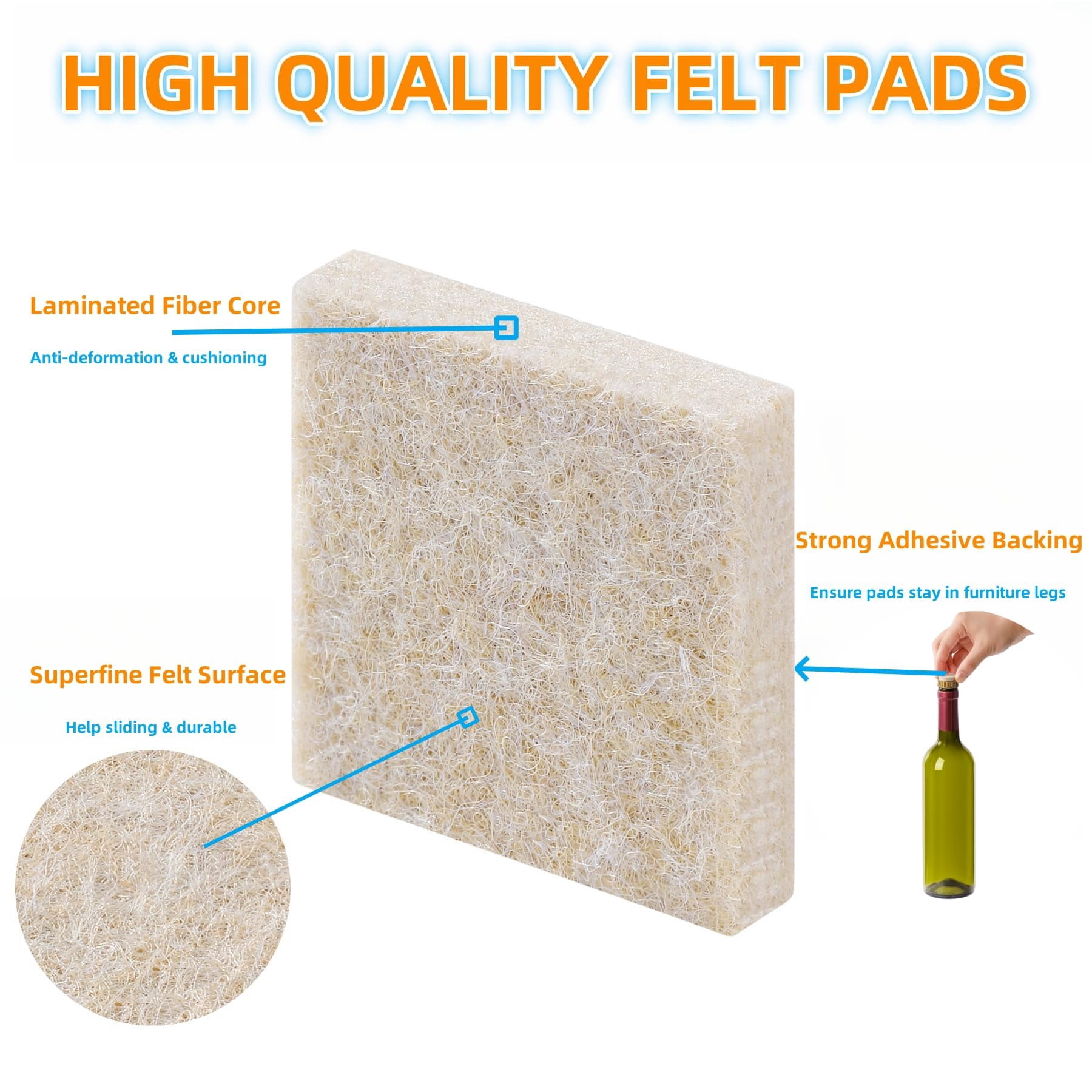 Felt Furniture Pads For Hardwood Floors - Self Adhesive Chair  Floor Protector Feet Sliders Moving Smoothly Anti Scratch 48 1-1/2" Square