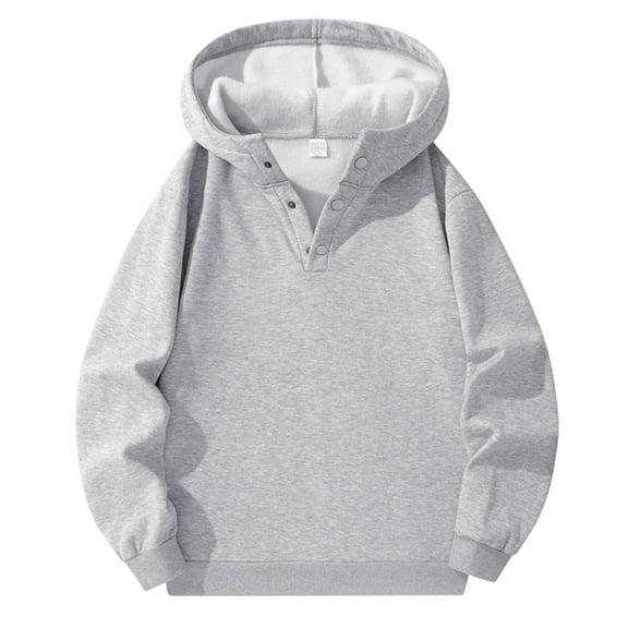 Plebaso Hoodies for Men Button V Neck Pullover Fleece Lined Warm Long Sleeve Casual Hooded Sweatshirts