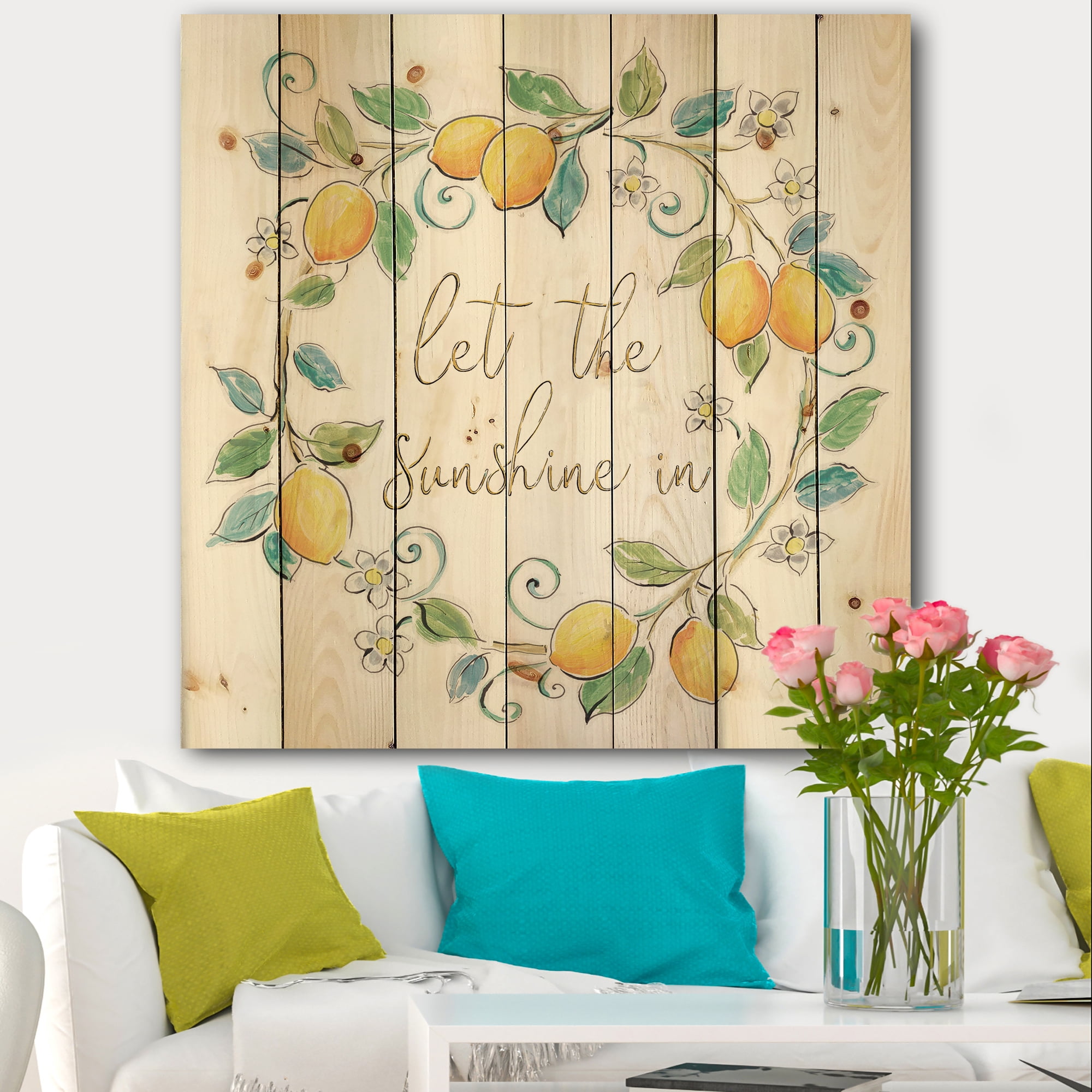 Designart 'Mediterranean Breeze Let The Sunshine' Farmhouse Print on Natural Pine Wood