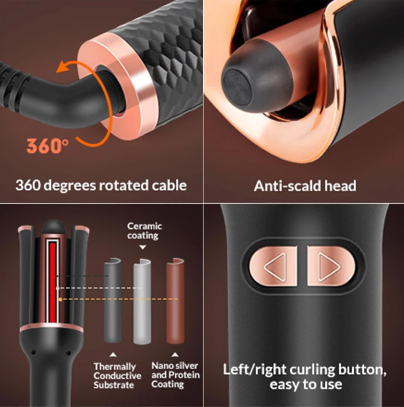 Automatic Curling Iron, Taotique Professional Auto Hair Curler with 4 Temperature, Shut-Off, Anti-Scald, Anti-Tangle Rotating Curling Wand for Hair Styling