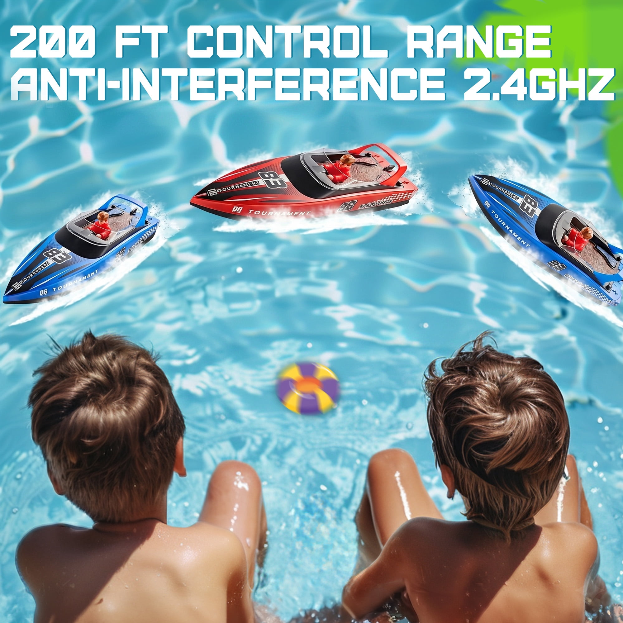 10" Remote Control Boat for Kids, 2-Pack RC Boats with LED Lights & Low Battery Warning, Summer Outdoor Water Toys for Boys Girls Ages 3-12