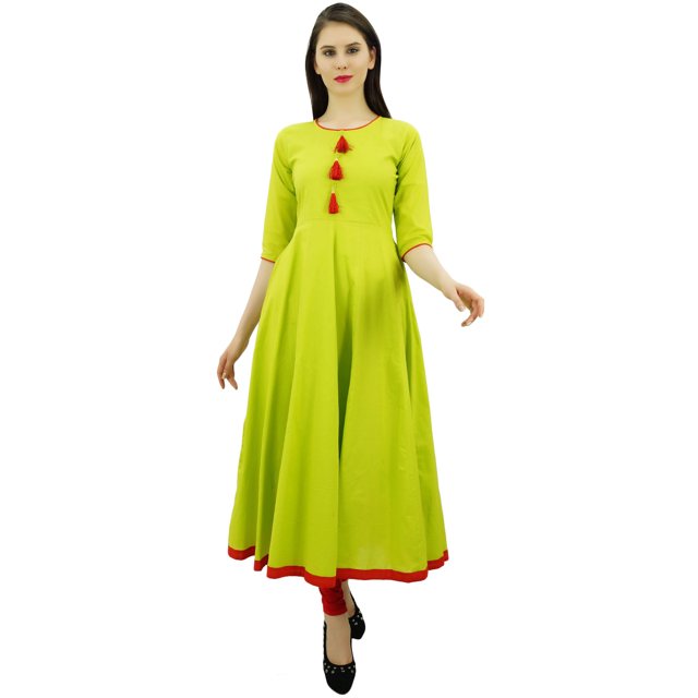 Bimba Kurti Ethnique de Designer pour Femmes, Robe Kurta Anarkali Évasée avec Pompon