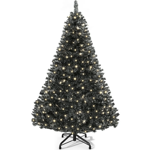 SSyao 6 ft Prelit Christmas Tree Artificial w/ 818 Branch Tips & 250 Lights Black