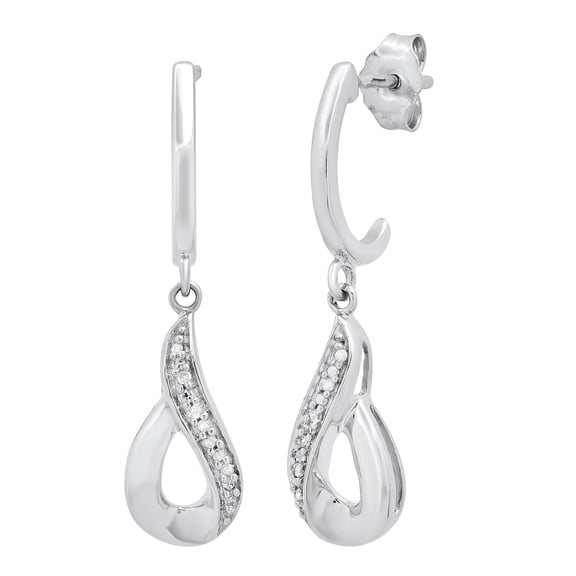 Dazzlingrock Collection Round White Diamond Swirl Style Dangle Drop Earrings for Women (0.10 ctw, Color I-J, Clarity I1-I2) in 14K White Gold