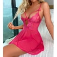 thumbnail image 3 of SHOWMALL Women's Lingerie Lace Babydoll Nightdress, Adjustable Strap Cutout Chemise Sleepwear, Sexy V Neck Sheer Mesh Nightgown, Rose Red XL, 3 of 5