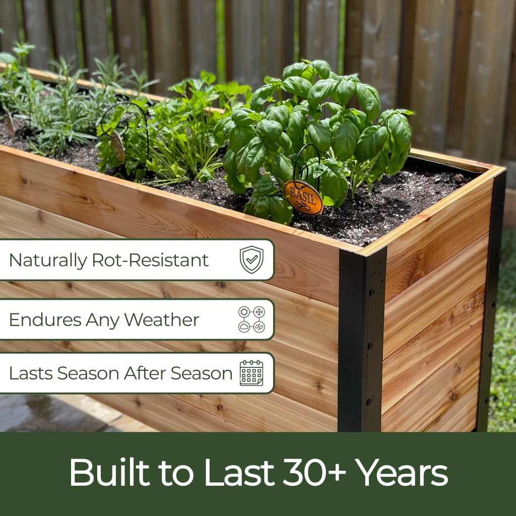 Cedar Planters 18" x 48" Elevated Garden Bed - Western Red Cedar Raised Planter Box, 24" Tall
