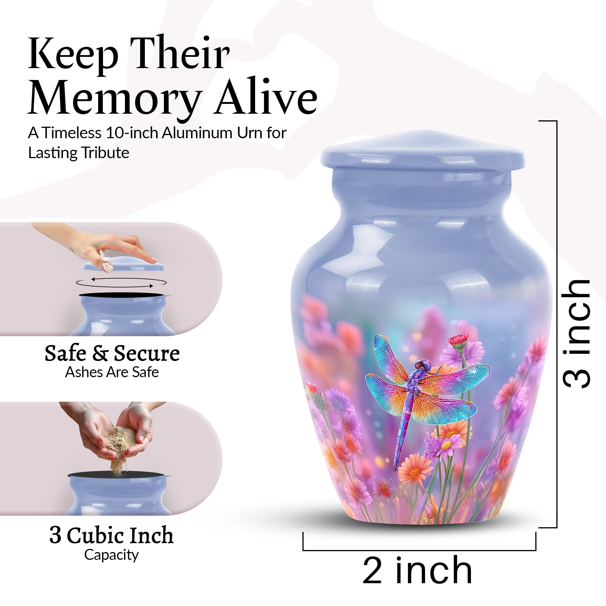 Dragonfly Urns For Human Ashes - Keepsake Urns For Human Adult Male - Purple Urn For Dad - Cremation Urn For Adult Men ( Size- 3 Inch 1pc )