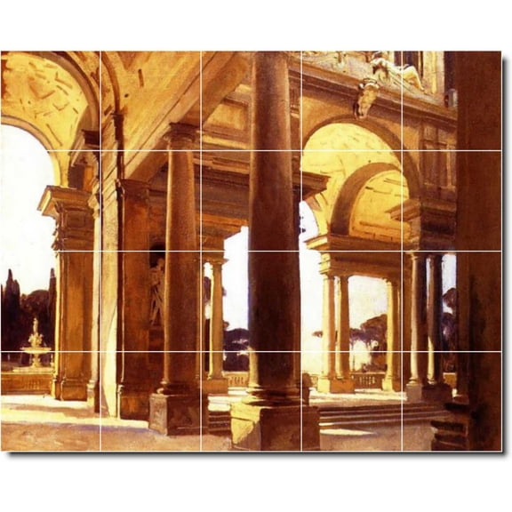 Ceramic Tile Mural-John Sargent City Wall Tile Mural 20. 30" w x 24" h using (20) 6 x 6 ceramic tiles