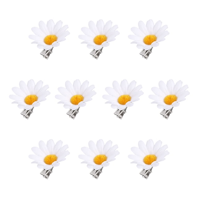 FELTECHELECTR Lurrose - 10 pinzas para el pelo con diseño de margaritas y girasoles para damas y niñas (blanco)