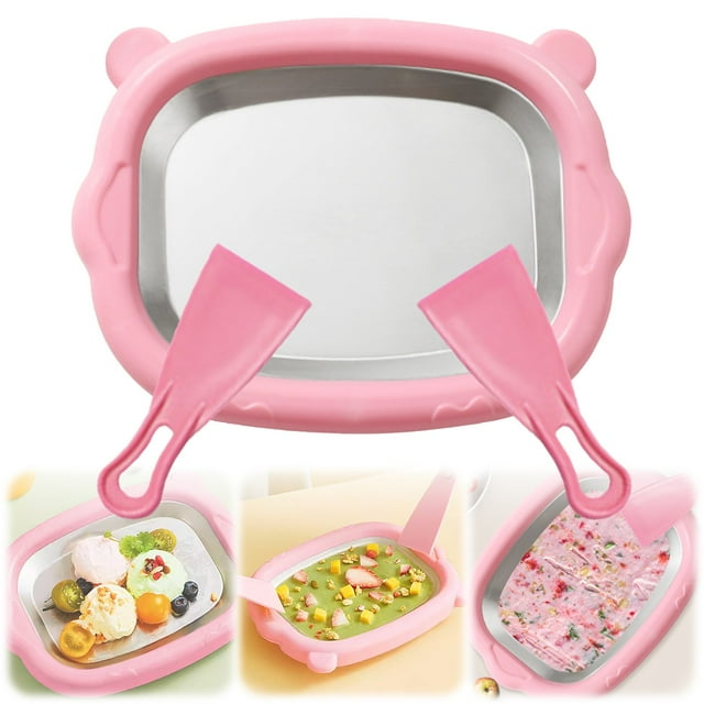 Myfroroll Crème Glacée, Kit de Machine à Crème Glacée Roulée Plateau de Machine à Crème Glacée Roulée avec 2 Spatules, Plaque Froide en Acier Inoxydable 304 avec Grattoir, Crème Glacée Italienne Maison Bricolage Sorbet Yogourt Glacé (Rose)