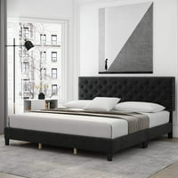 Homfa King Size Modern Upholstered Platform Bed Frame with Headboard