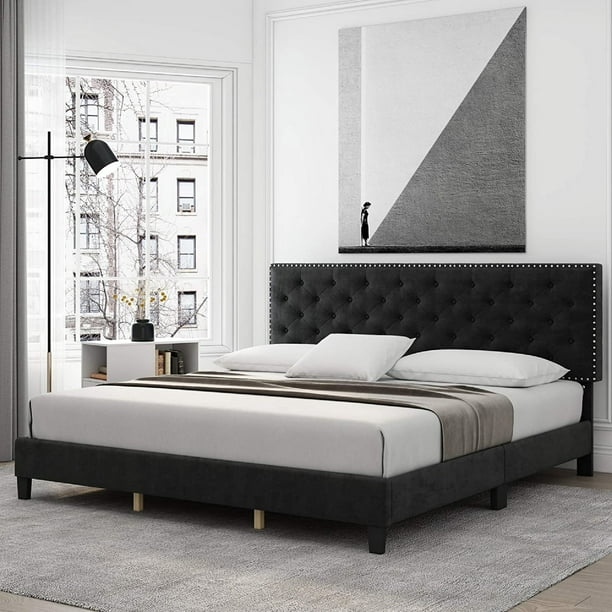 Homfa Full Queen King Bed Frame Modern, Wood Box Bed Frame King