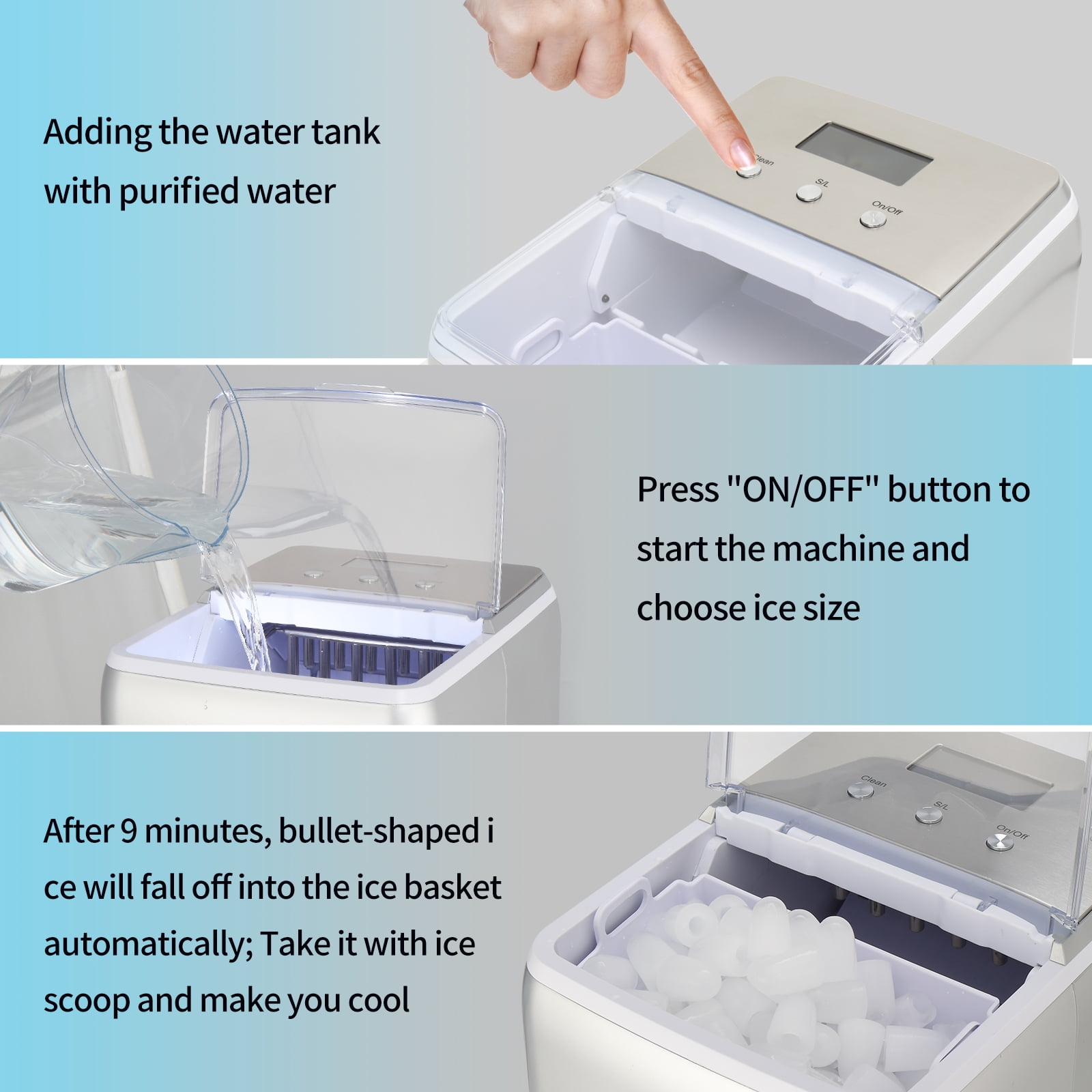 Lowestbest Portable Ice Maker, 24-Hour Countertop Ice Maker, Compact Automatic Ice Maker
