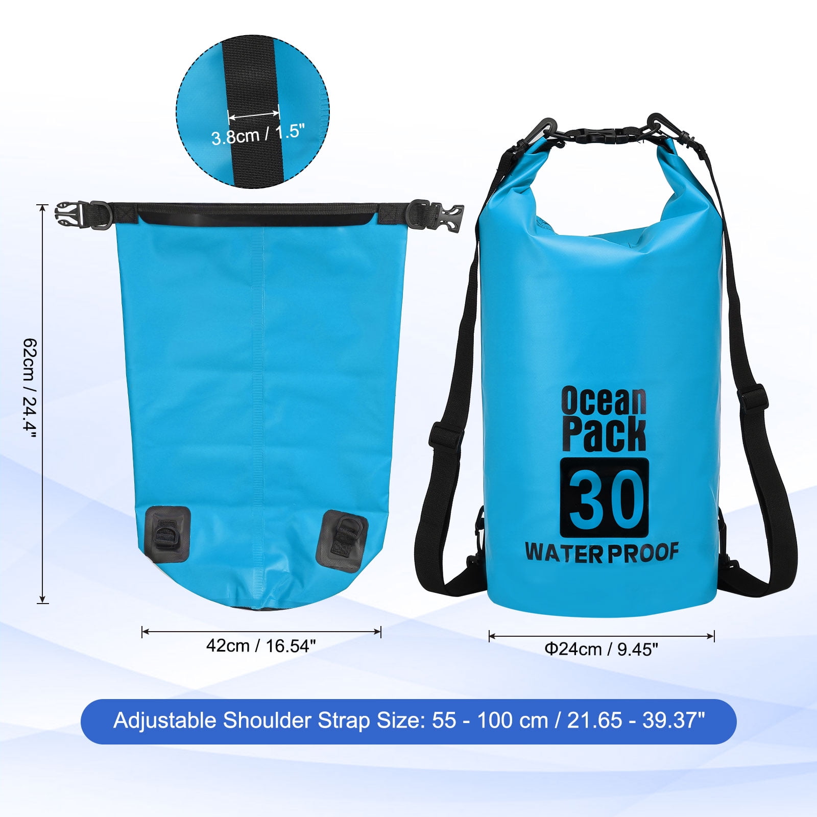 Uxcell Waterproof Dry Bag, 30L Water Proof Bags Lightweight Dry Storage Floating Backpack with Whistle (1 Pack, Lake Blue)