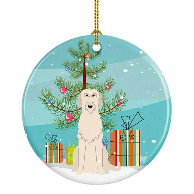 Merry Christmas Tree Irish Wolfhound Ceramic Ornament