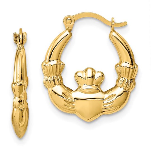 Quality Gold TC1008 14K Yellow Gold Claddagh Hoop Earrings