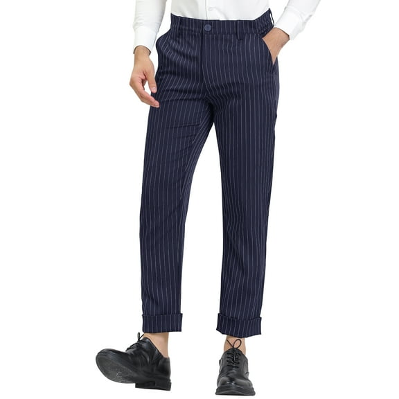 Lars Amadeus Men's Vertical Stripes Flat Front Chino Dress Pants