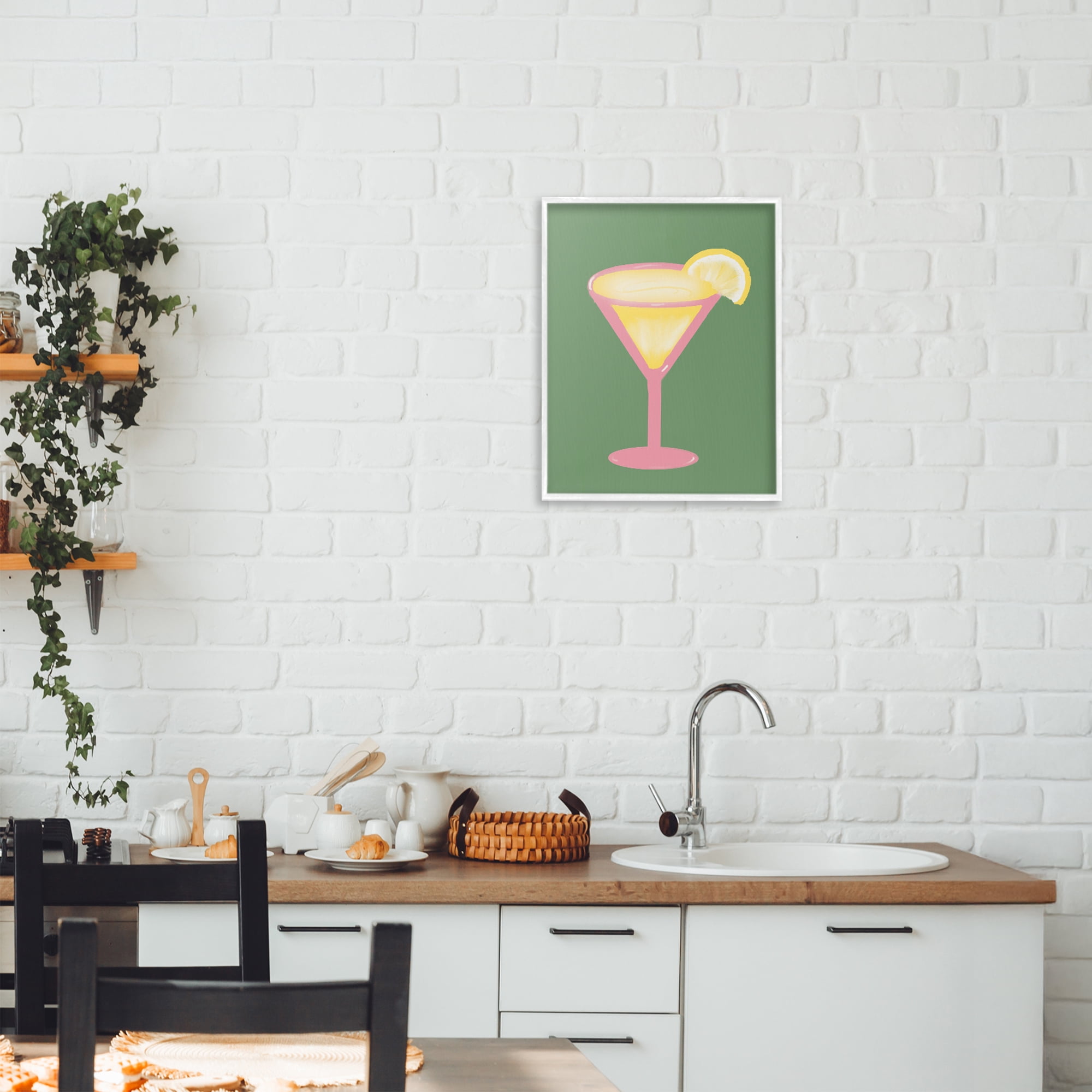 Stupell Industries Lemon Drop Glass over Green White Framed Giclee Art, design by Robin Maria