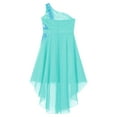 thumbnail image 4 of YIZYIF Girls Chiffon One Shoulder Wedding Bridesmaid Dress Shiny Sequins Pleated High-low Dress for Birthday Party Ball Gown Turquoise 12, 4 of 5