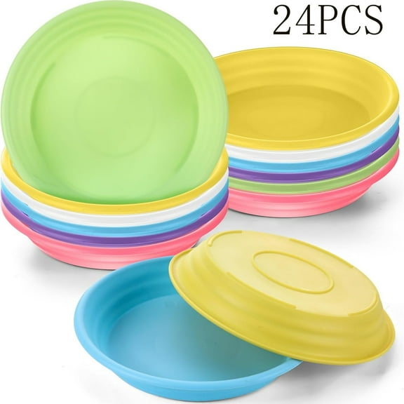 Tutuviw 24 Pack 5.7 inch Round Durable Plastic Water Tray for Plant Pots,Sun-Hardy Flower Saucers Heavy-Duty,Plant Container for Indoors Outdoors Succulents and Small Potted Plants