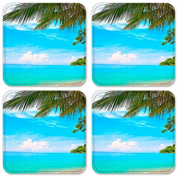 Vinyl Drink Coasters - Set of 4 - Blue Water Beach