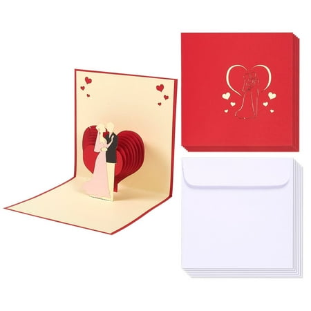 Wedding Greeting Cards Bulk - 6-Pack 3D Wedding Cards, Bride and Groom Heart Backdrop Theme, Wedding Congratulations Cards, Includes Envelopes, 4.7 x 4.7