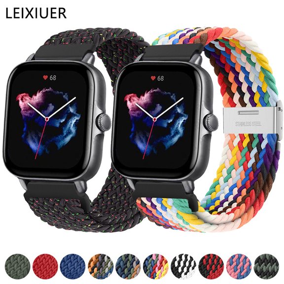 LEIXIUER Nylon Adustable Metal Buckle Band for Amazfit GTS/2/2e/3/GTS2 Mini/GTR/3/3Pro/GTR2/47mm/stratos 20mm/22mm Nylon Braided Elastic Bracelet Amazfit Bip Strap