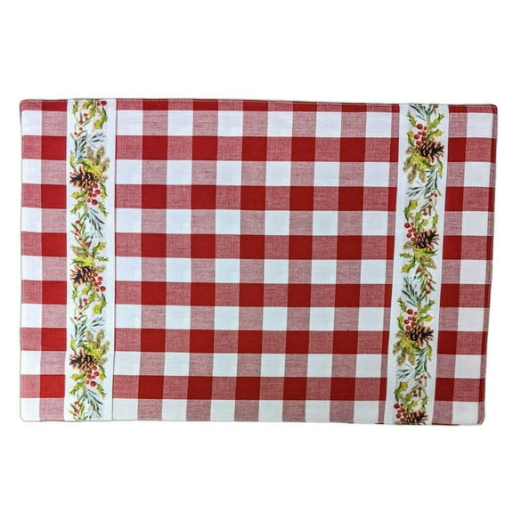 Set of 4 HOLLY VINE Burgundy Check Christmas Placemats, The Country House