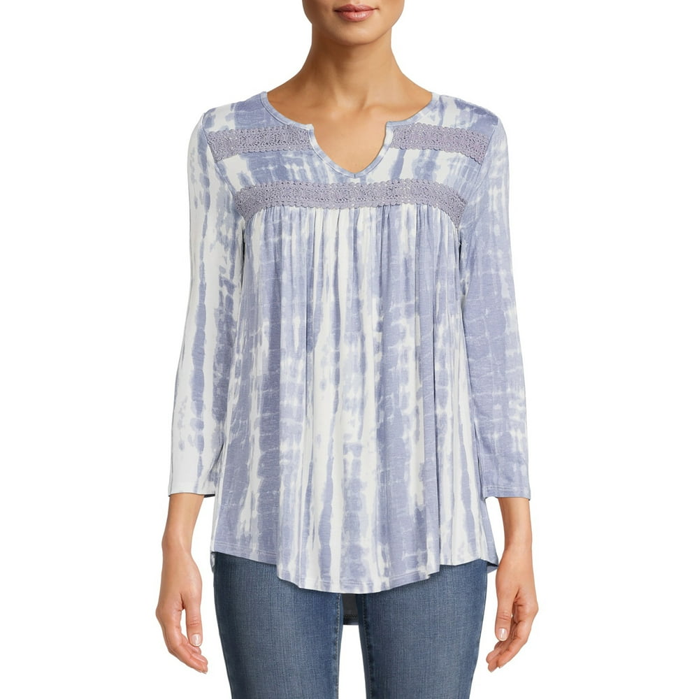 French Laundry French Laundry Women’s Crochet Trim Top with ¾ Sleeves