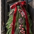 thumbnail image 4 of Christmas Teardrop Swag Decorations, 21" Christmas Teardrop Wreath Artificial Pine Needle Berries Hanging Decor, Red Velvet Bow Swag Wreath for Front Door Mantle Wall Indoor Home Decor, 4 of 6