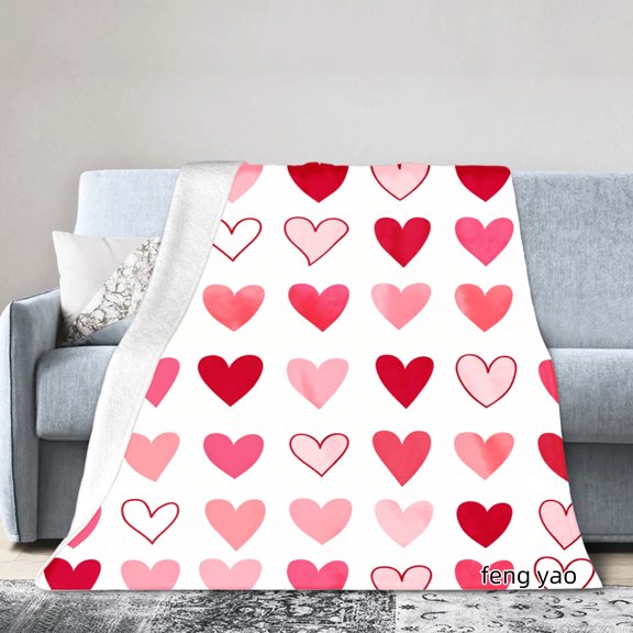 Amarainy Heart Pattern Flannel Throw Blanket For Winter Gift Home Sofa Bed Decoration 50x60 inch