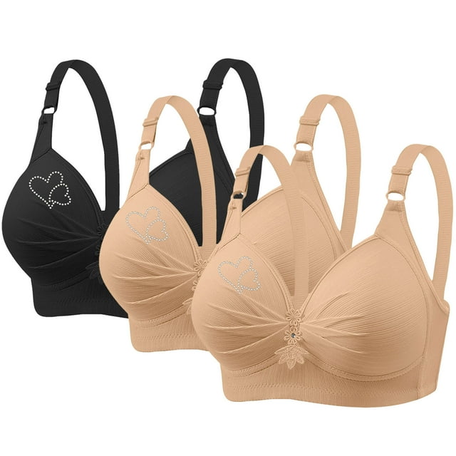 Birdeem Bras for Women 3Pcs Womans Printing Gathered Together Large Size Daily Bra Underwear No Rims
