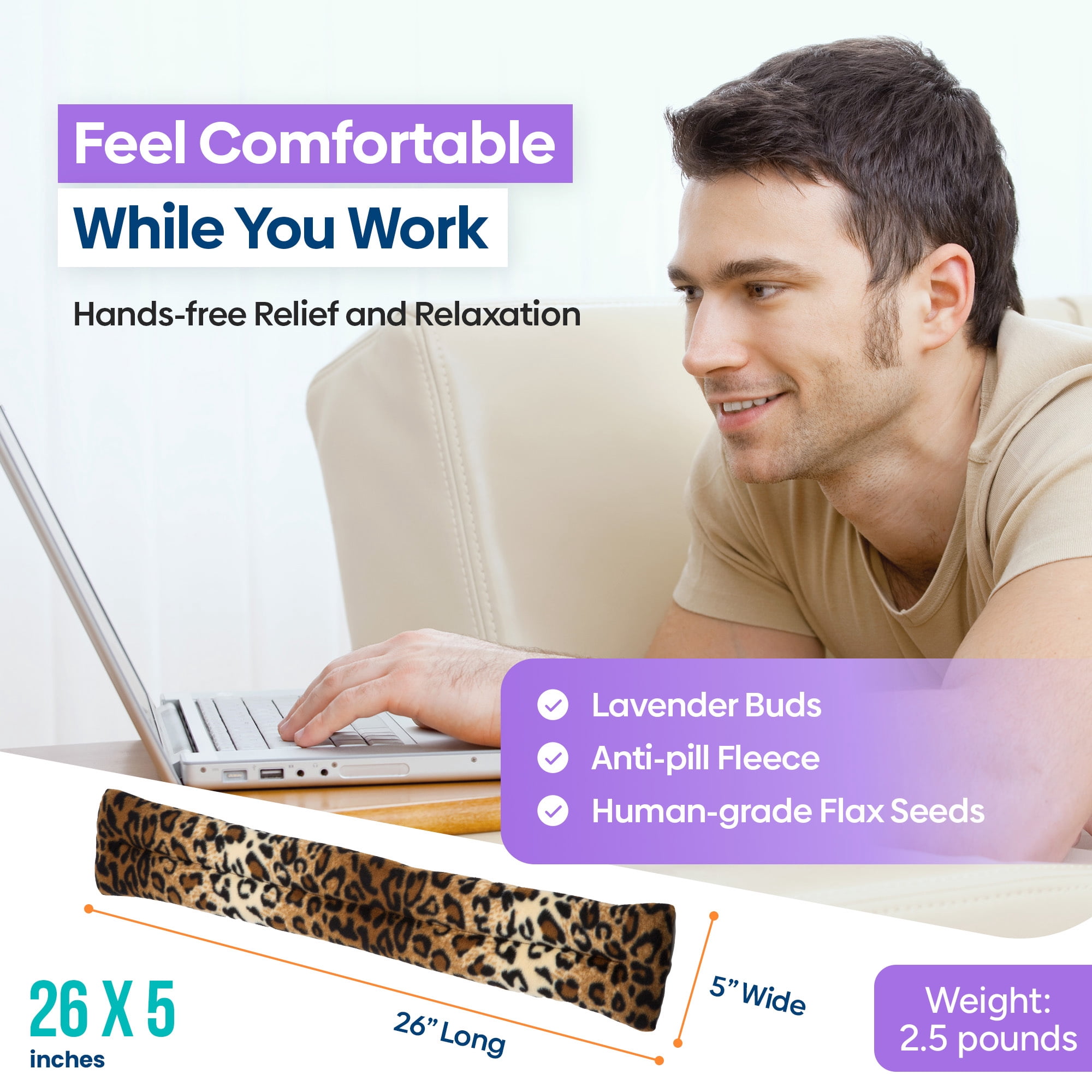 Sunny Bay Microwave Heating Pad, Microwavable Heated Neck and Shoulder Wrap, Anti-Anxiety Weighted Moist Heat or Ice Pack with Flaxseed and Lavender, FSA HSA Approved, 26x5 Inches, Leopard Skin Print
