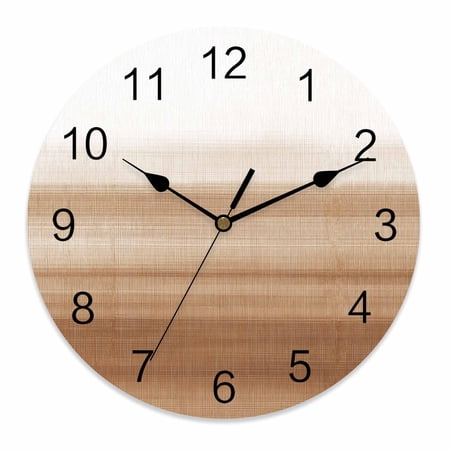 Wall Clock 12 Inch Brown White Round Silent Decorative Wall Clocks Battery Operated for Living Room Bedroom Kitchen Classroom Decor, Abstract Modern Brush Strokes,Large