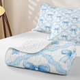 thumbnail image 4 of Erosebridal Kawaii Cartoon Bow Bed Spread Queen for Boys Girls, Blue Wateroclor Ribbon Queen Coverlet Set, 3-Piece, 4 of 7
