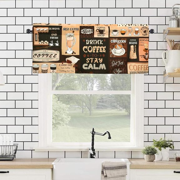Coffee Valances 54" W x 18" L - Coffee Kitchen Curtains Valance for Windows Rod Pocket Kitchen Decor Decorations