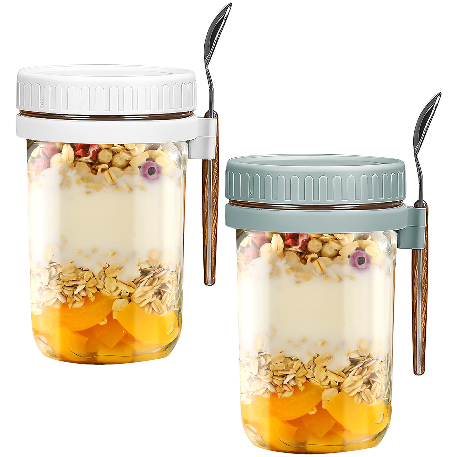 2Pcs 16oz Overnight Oats Container Airtight Glass Oatmeal Jars with Lid€