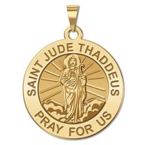 Saint Jude Religious Medal (Full Figure) - 3/4 Inch Size of a Nickel in Solid 14K Yellow Gold