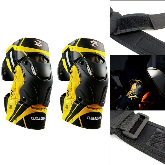 DYNWAVECA 2x Genouillères de Moto K01-3, Protection Résistante aux Chocs pour Motocross Flexible Réfléchissante Adulte, Jaune, Taille Réfléchissante Jaune