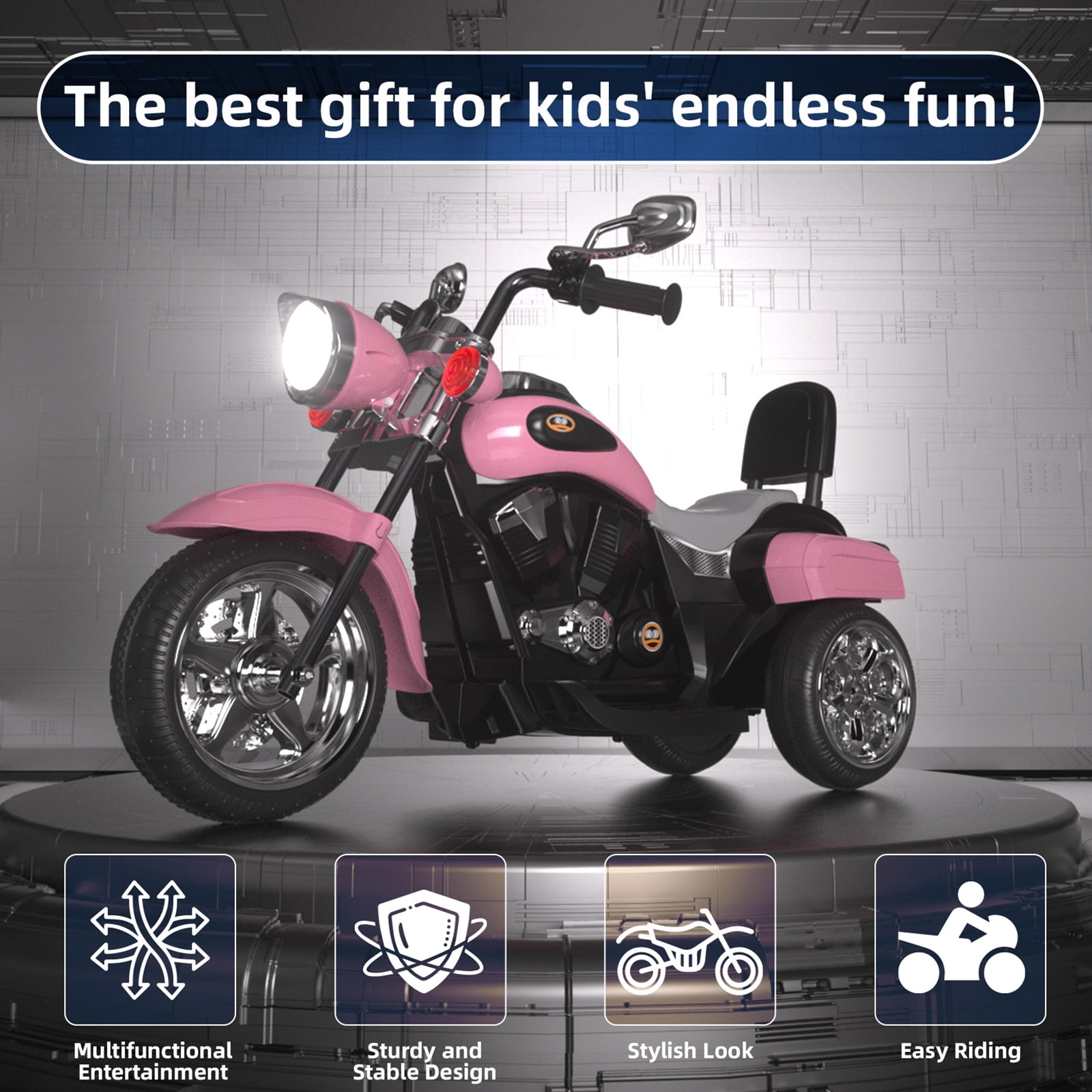 KORIMEFA 3 Wheel Kids Ride On Motorcycle 6V Battery Powered Electric Toy Pink