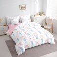 thumbnail image 2 of jejeloiu Watercolor Seahorse Bow 7 Pieces Full Size Bedding Sets For Girls,Delicate Ocean Ribbon Full Size Bed in a Bag,Blue White,Pink Reversible, 2 of 7