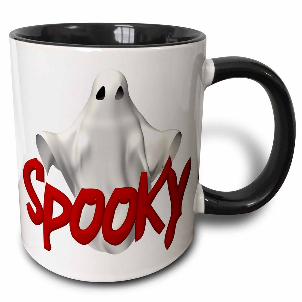 3dRose Halloween Spooky 3D Ghost Two Tone Black Mug, 11ounce